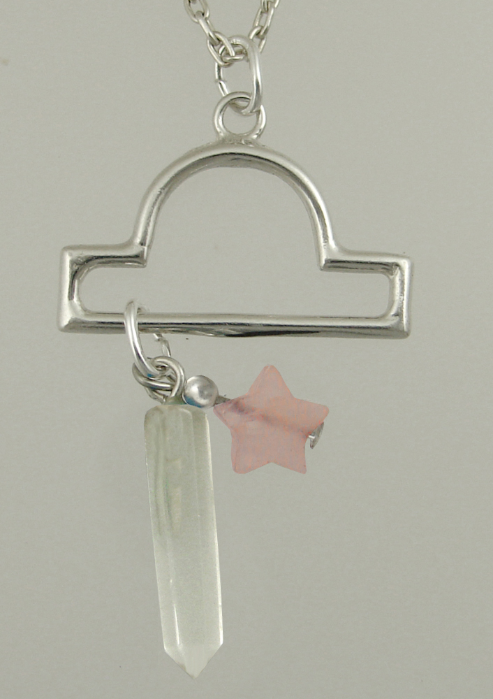 Sterling Silver Libra Pendant Necklace With an Clear Crystal And a Rose Quartz Star